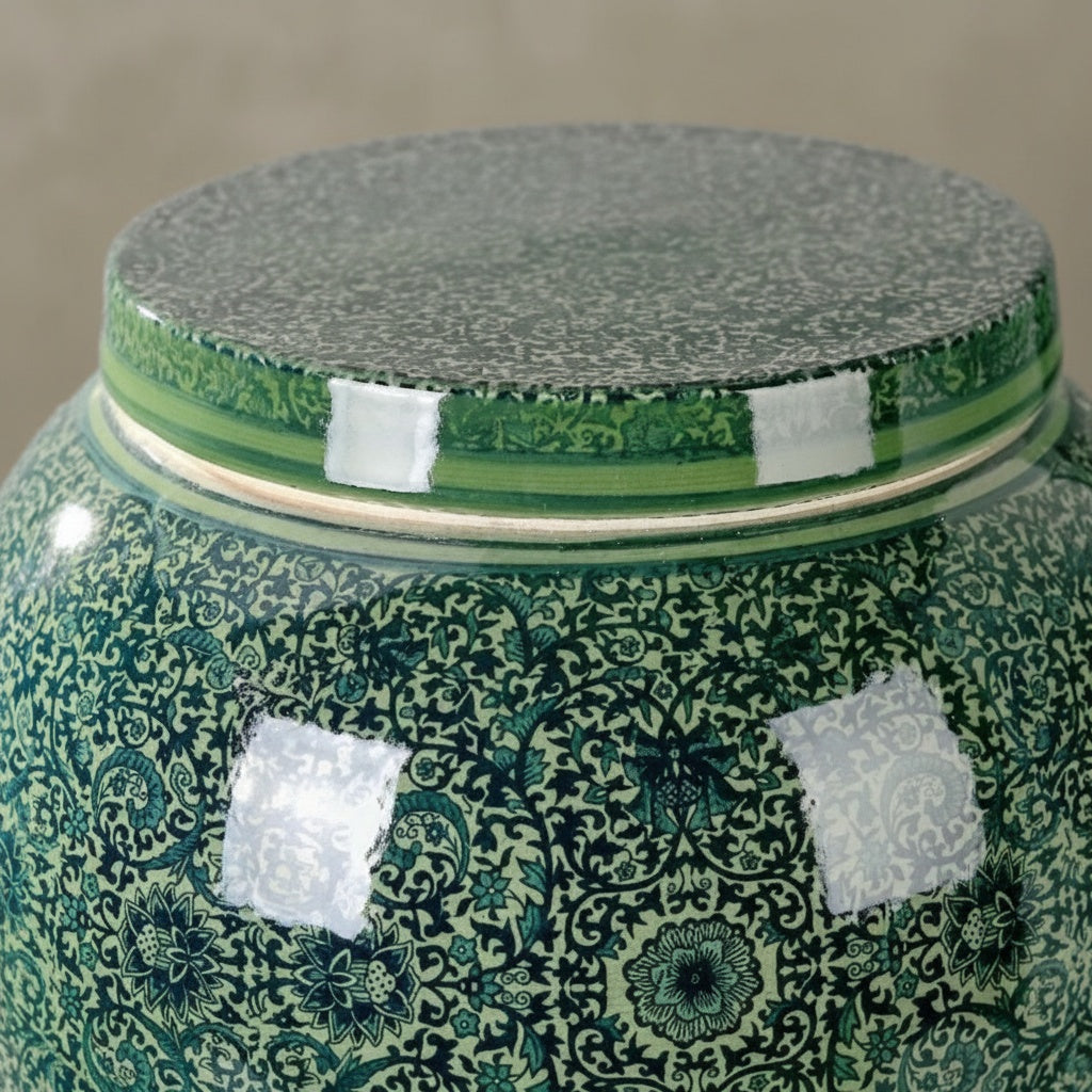 Close Up Details of Green Porcelain Jar