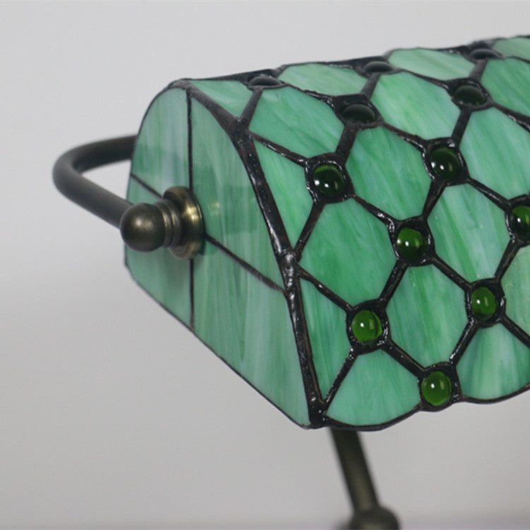 Side view of green stained glass shade
