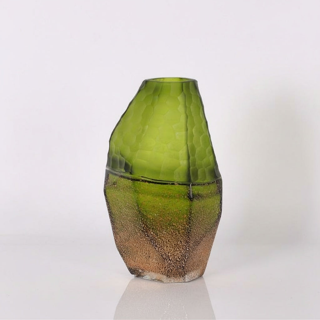 Green Textured Glass Asymmetrical Vase