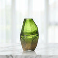 Green Textured Glass Asymmetrical Vase on marble surface