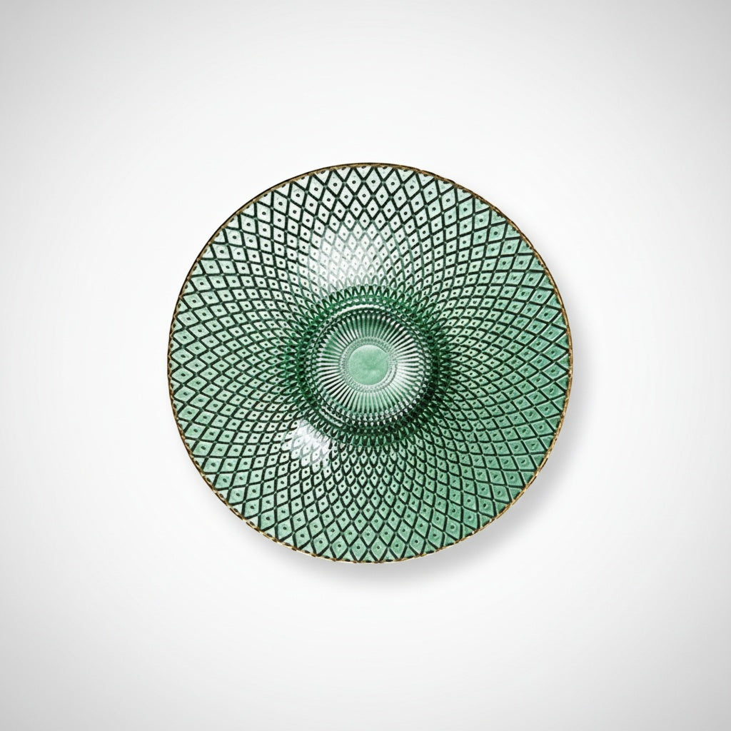 Green Textured Glass And Gold Centerpiece Bowl