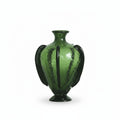 Green Textured Glass Ribbed Vase