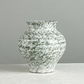 Green and White Patterned Ceramic Urn Vase