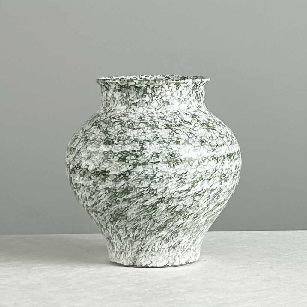 Green and White Patterned Ceramic Urn Vase