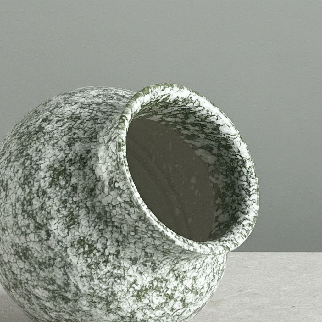 Top View of Green and White Patterned Ceramic Urn Vase