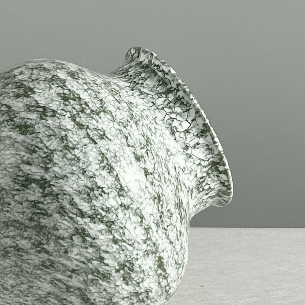 Close Up Texture of Green and White Patterned Ceramic Urn Vase