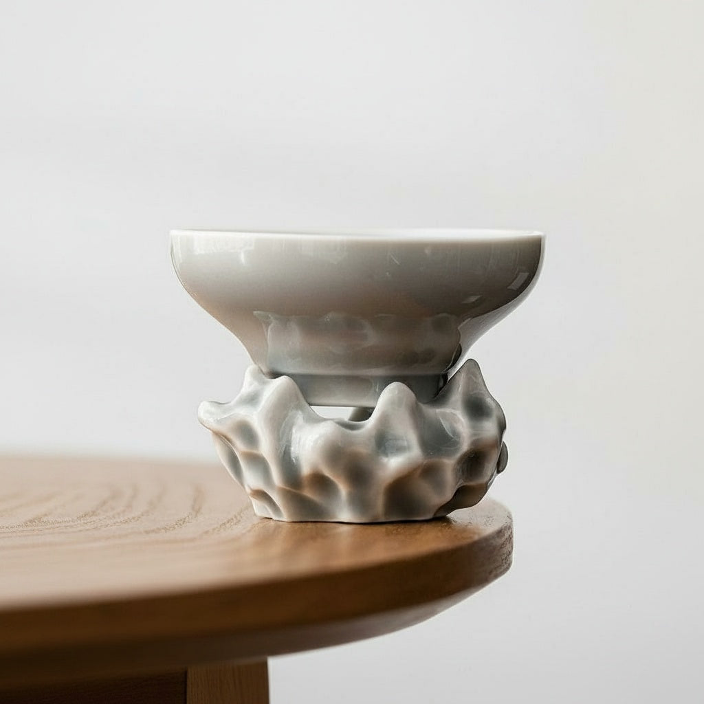 Grey Ceramic Mountain Tea Strainer And Stand