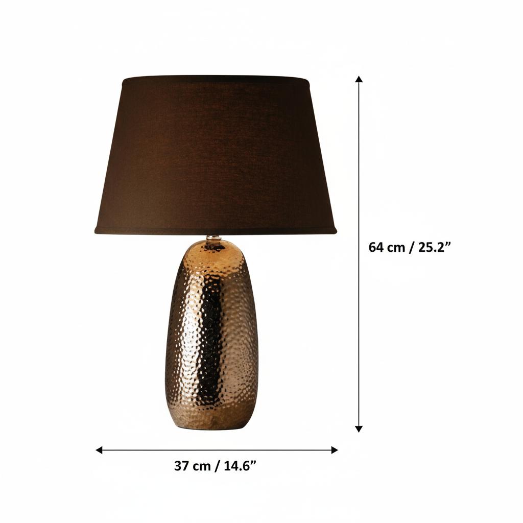 Dimensions diagram of hammered bronze ceramic table lamp