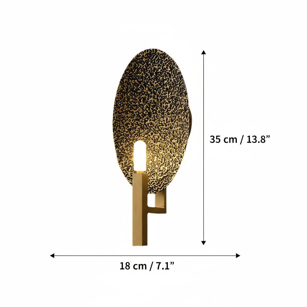 Dimensions diagram of oval copper wall sconce