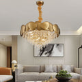 Hammered Gold & Crystal Tiered Chandelier Front View