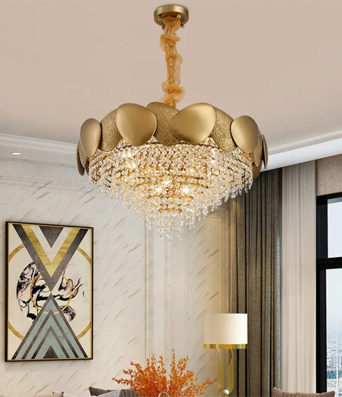 Hammered Gold Chandelier Angled View