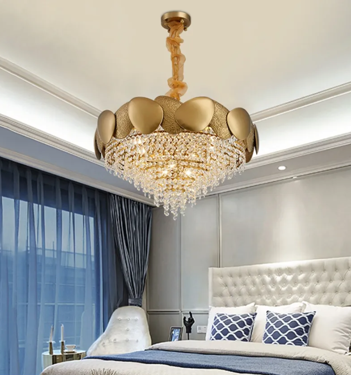 Luxury Gold Crystal Chandelier in Living Room