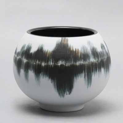 Front view of hand-painted abstract ceramic vase