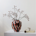 Hand-painted abstract ceramic vase with red and black brushstrokes