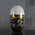Hand painted ceramic vase with bird motif and gold accents