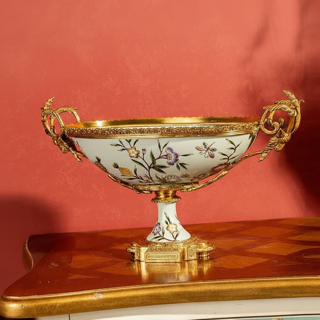 Lifestyle view of centerpiece bowl on wooden console table