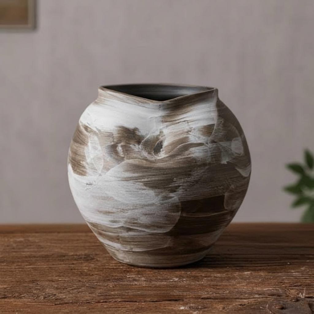Close up of white textured ceramic vase with organic rim