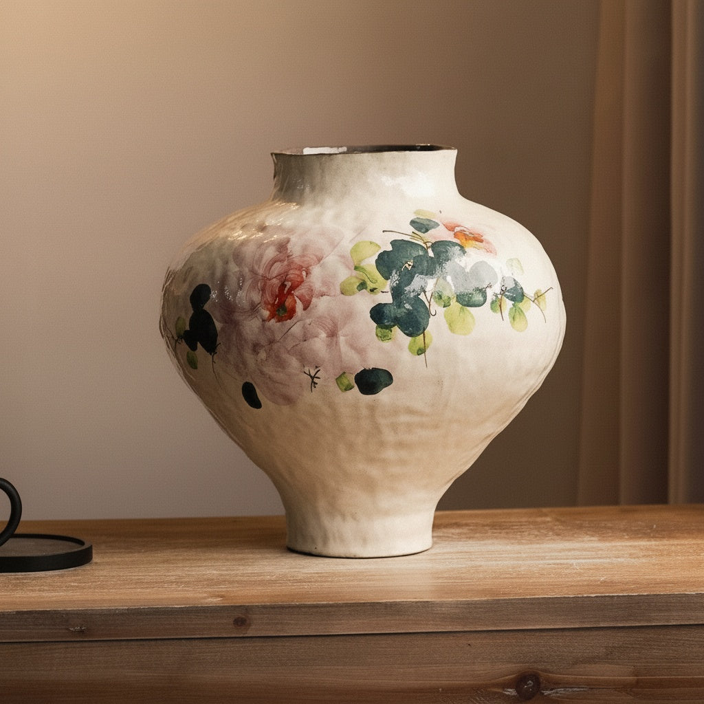 Hand Painted Ceramic Round Floral Vase