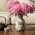 Hand painted ceramic zebra vase with pink flowers