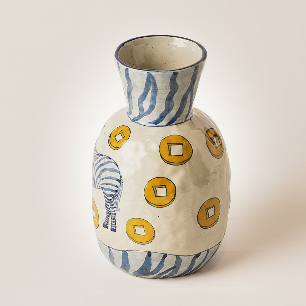 Close up of zebra pattern ceramic vase