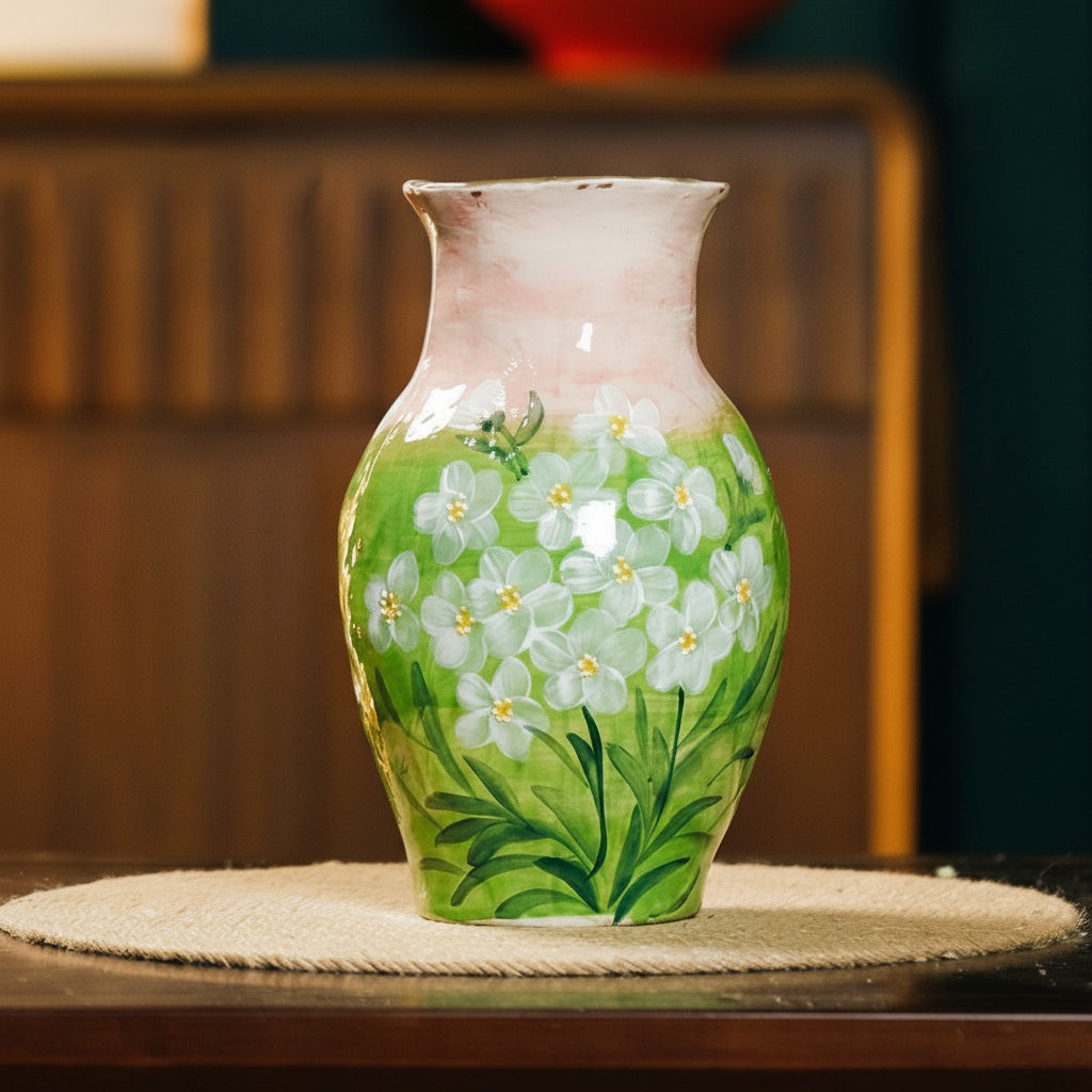 Hand-Painted Floral Ceramic Vase