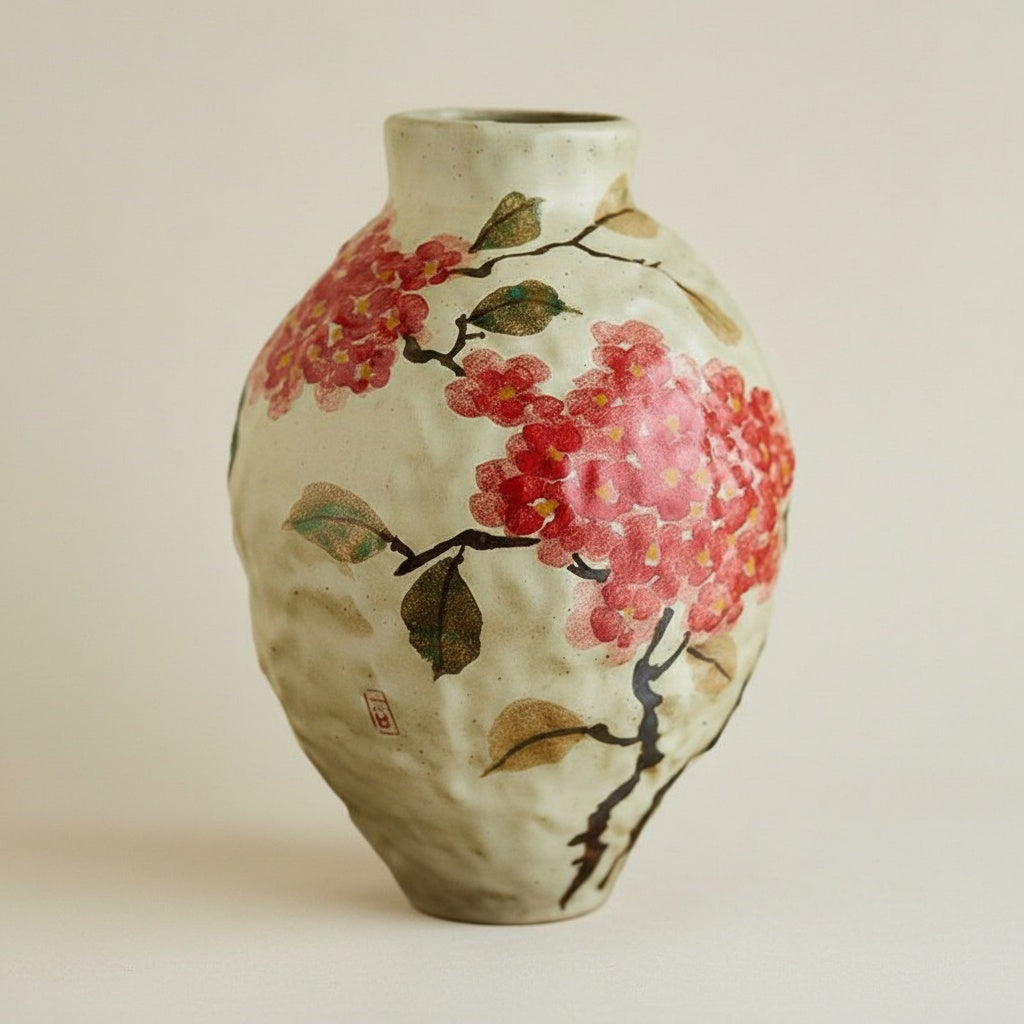 Close up of hand-painted floral ceramic vase