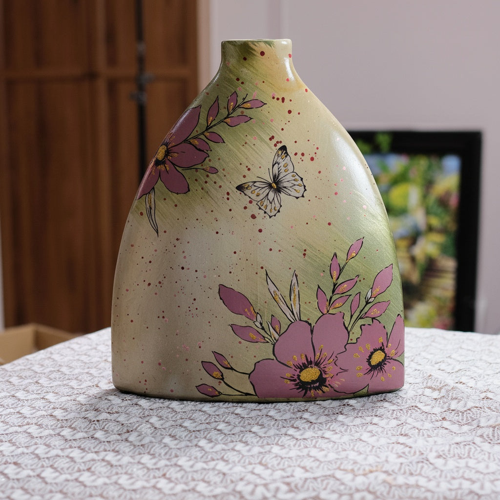 Hand Painted Floral Tapered Vase