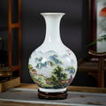 Hand-painted landscape ceramic bottle vase front view