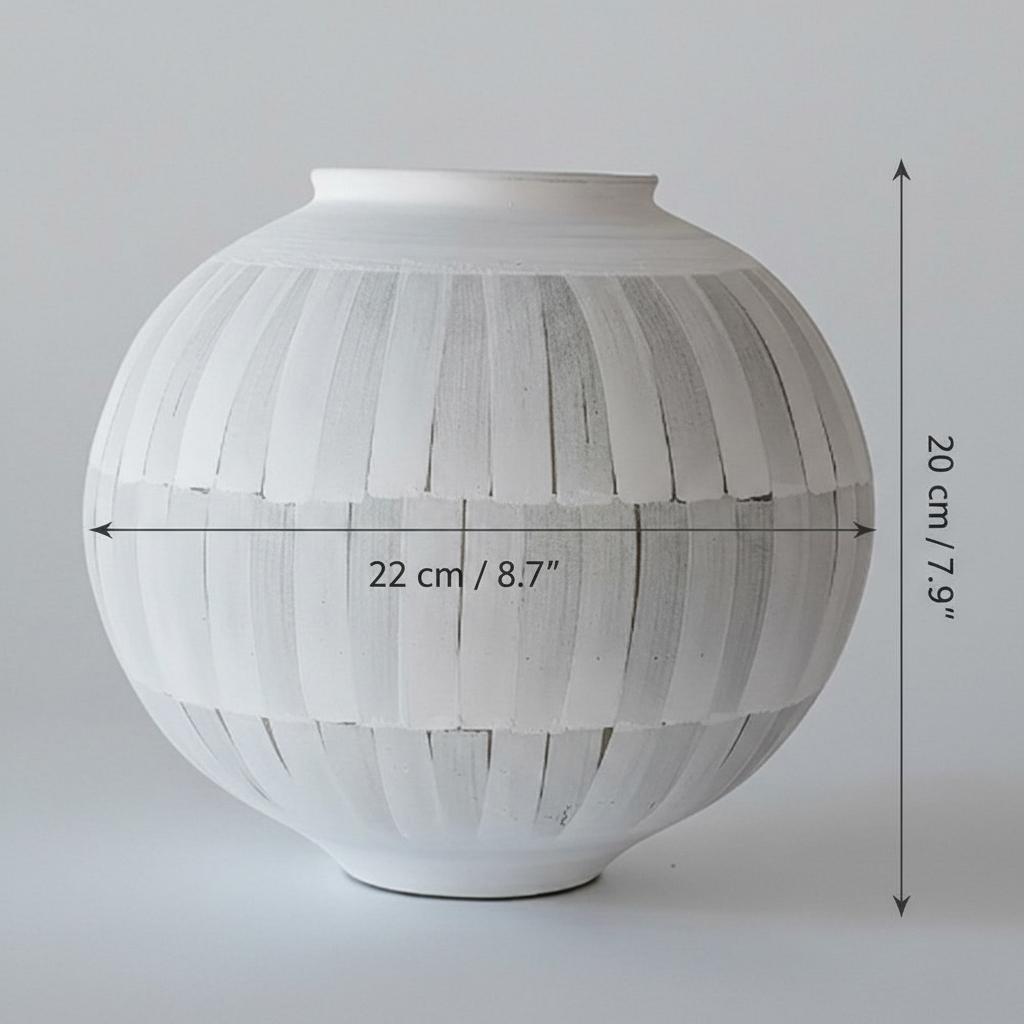 Dimensions diagram of round ceramic vase showing 22cm width and 20cm height