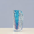 Front view of rectangular art glass vase with blue to purple gradient