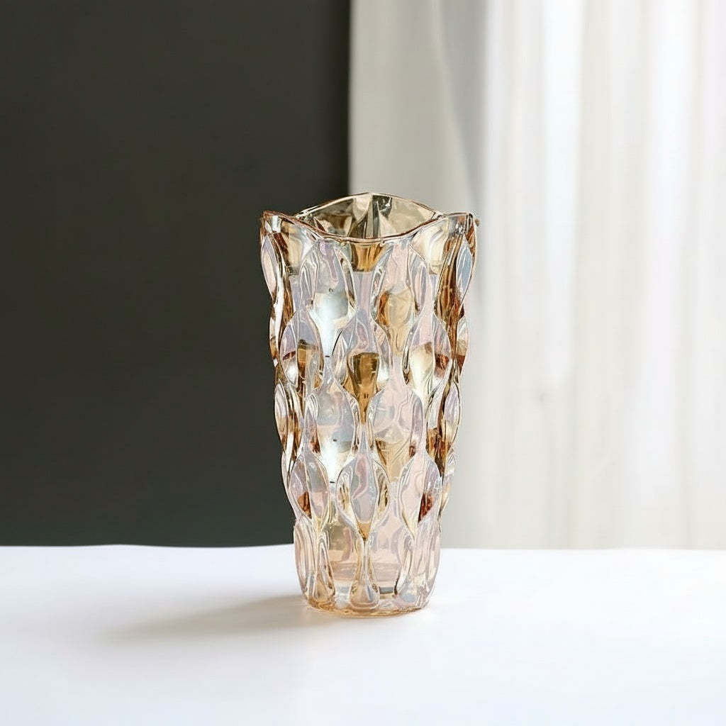 Iridescent Amber Glass Sculptural Vase