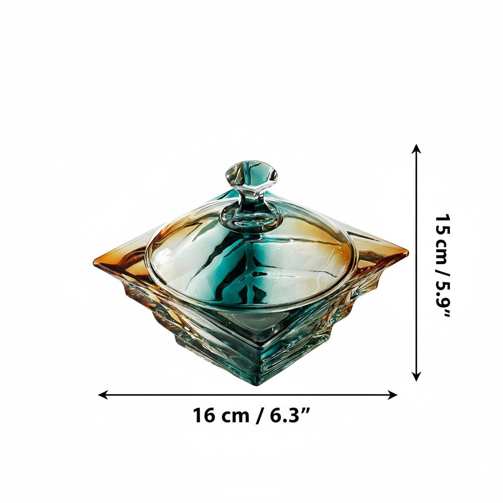 Dimensions diagram of the glass jar showing height and width
