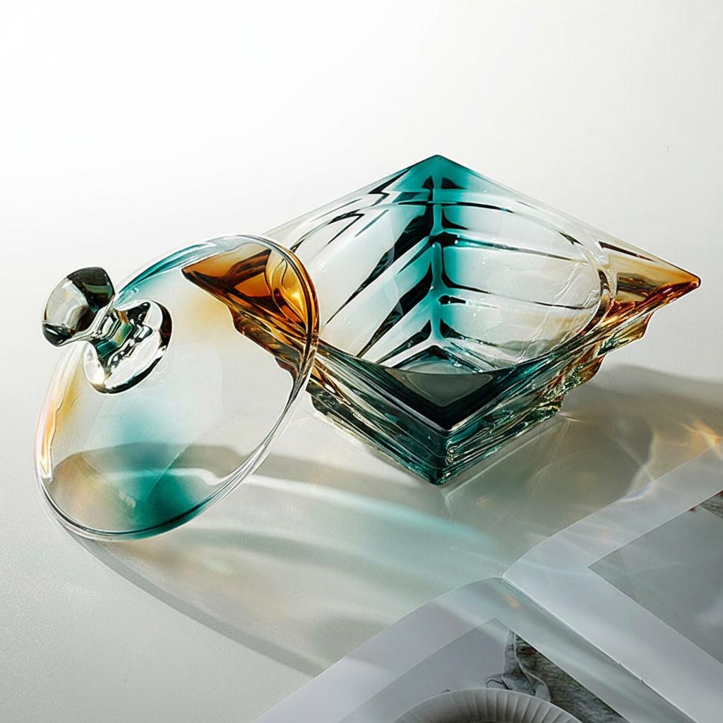 Top down view of open glass jar with lid resting beside it