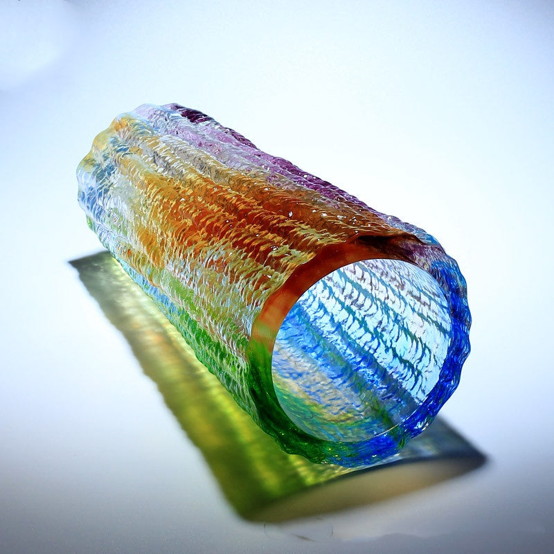 Top down view looking into the iridescent glass vase
