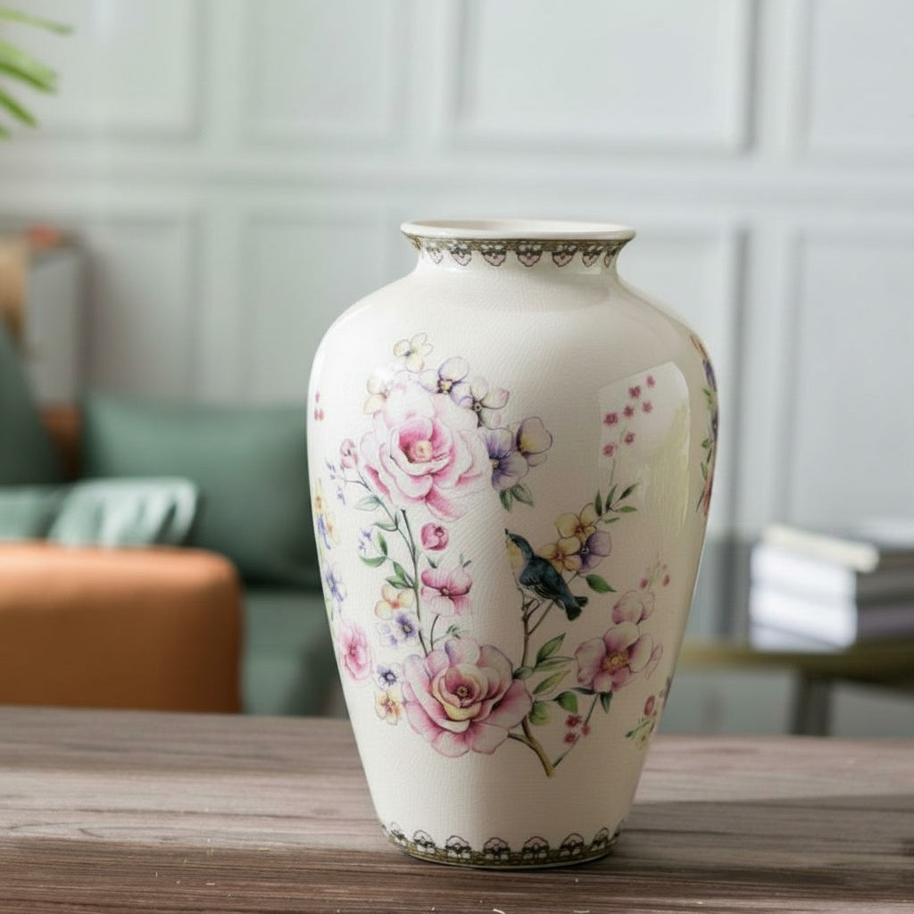 Ivory Ceramic Floral Vase