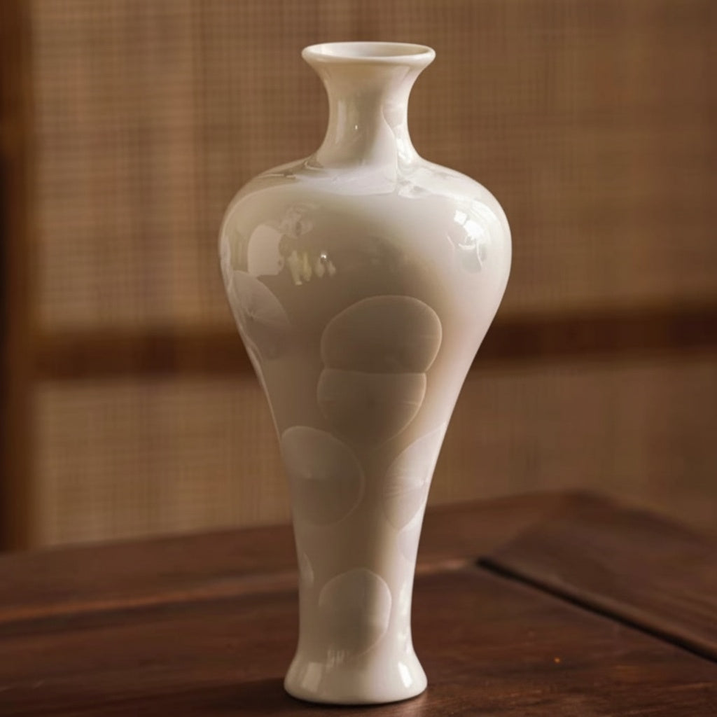Ivory Glazed Ceramic Sculptural Vase