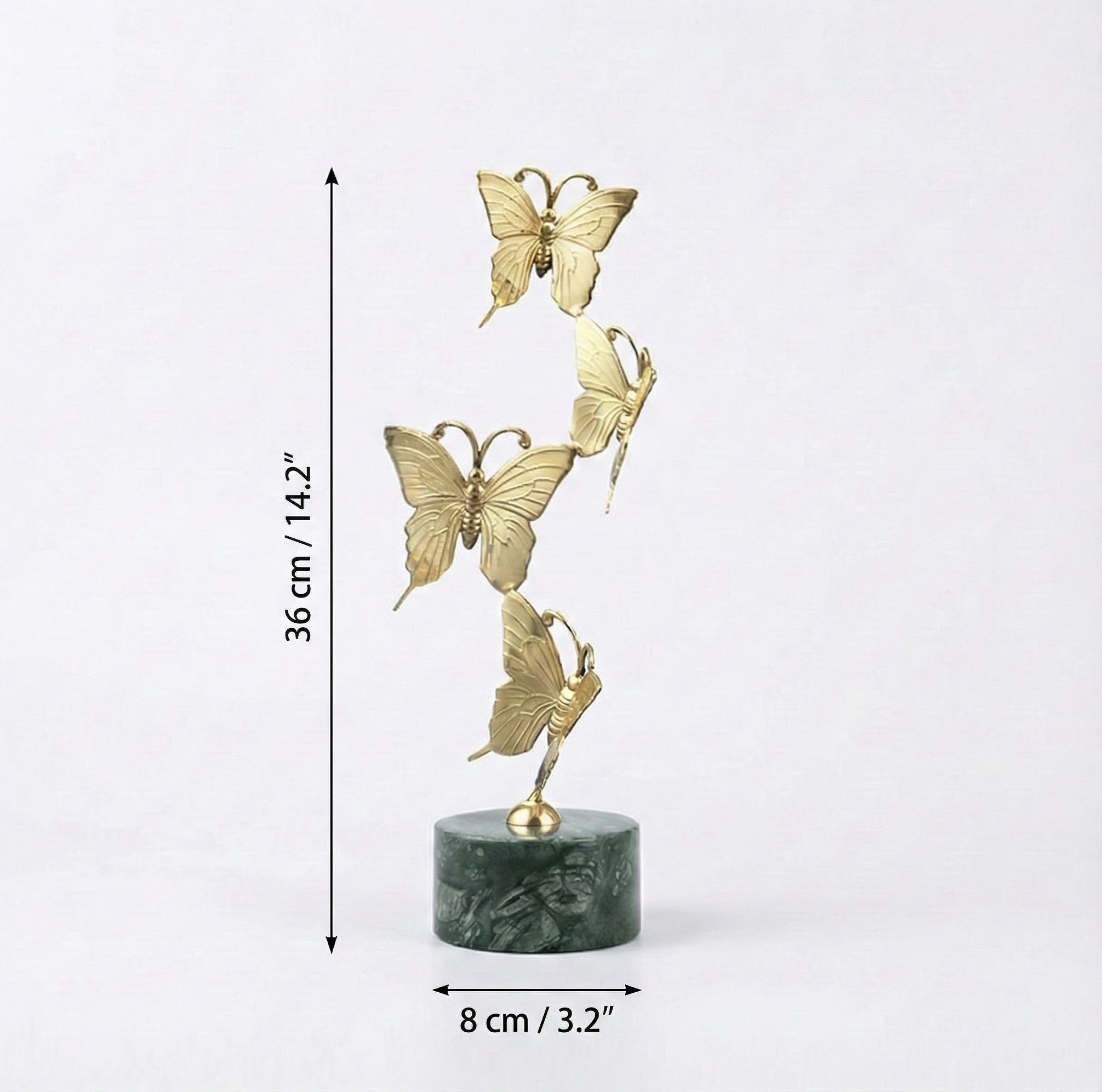 Dimensions of the large copper butterfly statue showing 36 cm height