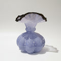 Lavender glass vase with ruffled rim front view