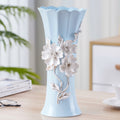 Light Blue Ceramic Fluted Floral Vase