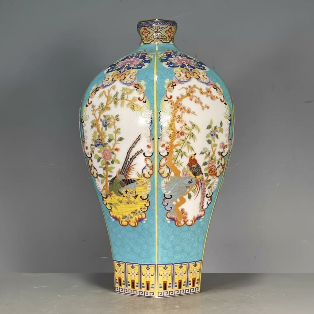Light Blue Enamel Porcelain Paneled Vase