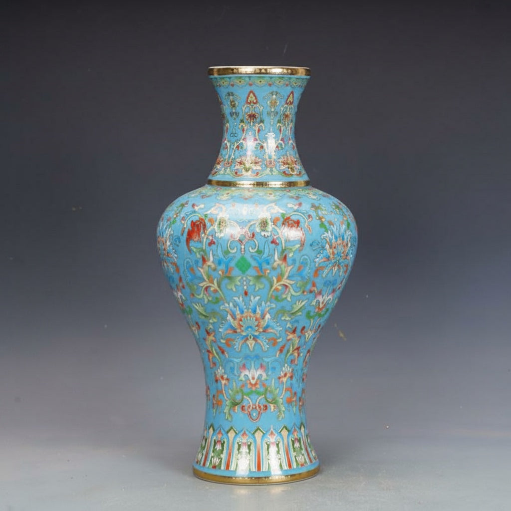 Light Blue Floral Porcelain Baluster Vase