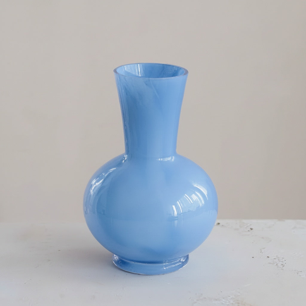 Light Blue Glass Bulbous Vase