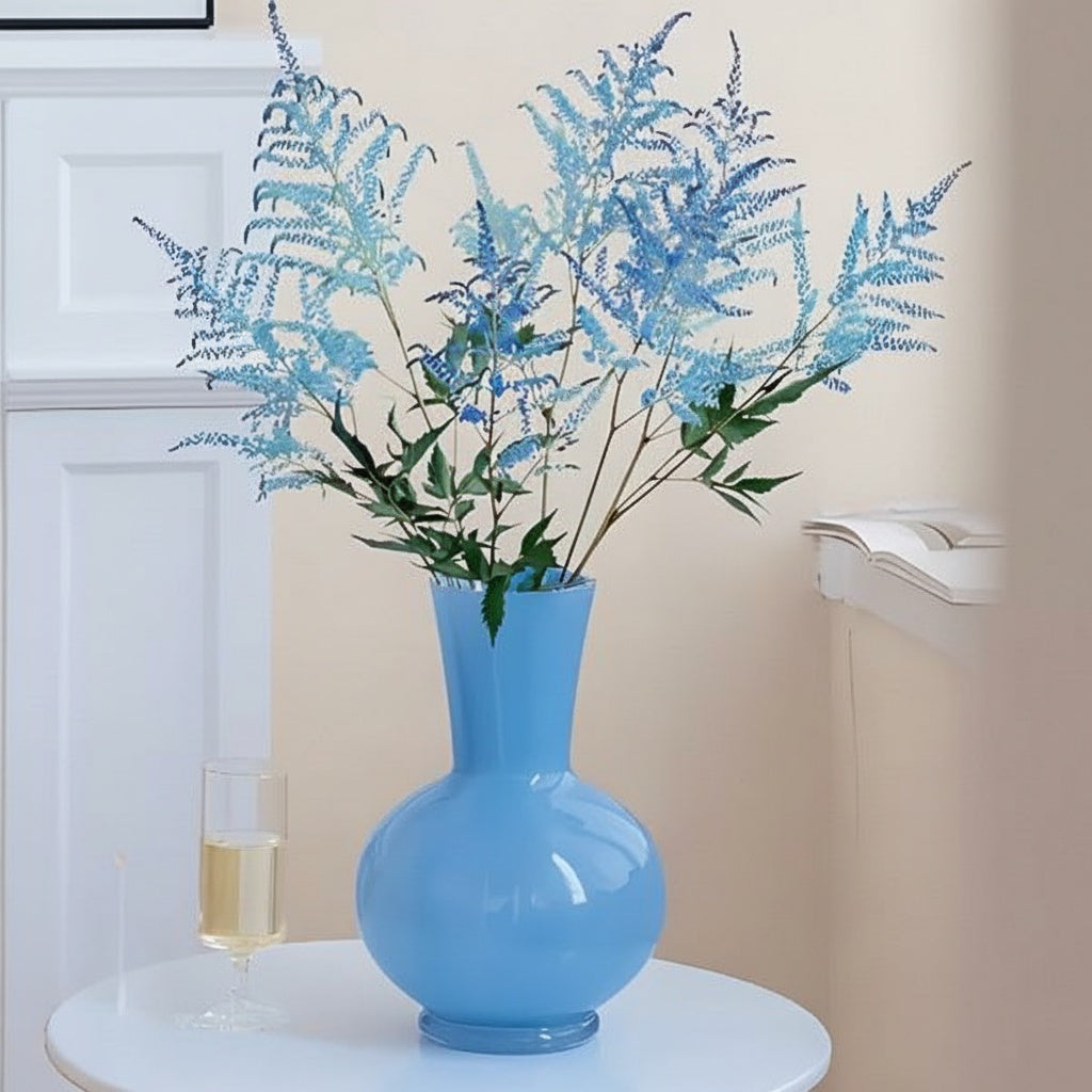 Light Blue Glass Bulbous Vase on Table