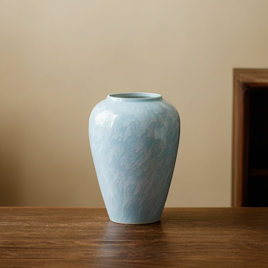 Light Blue Glazed Ceramic Ovoid Vase