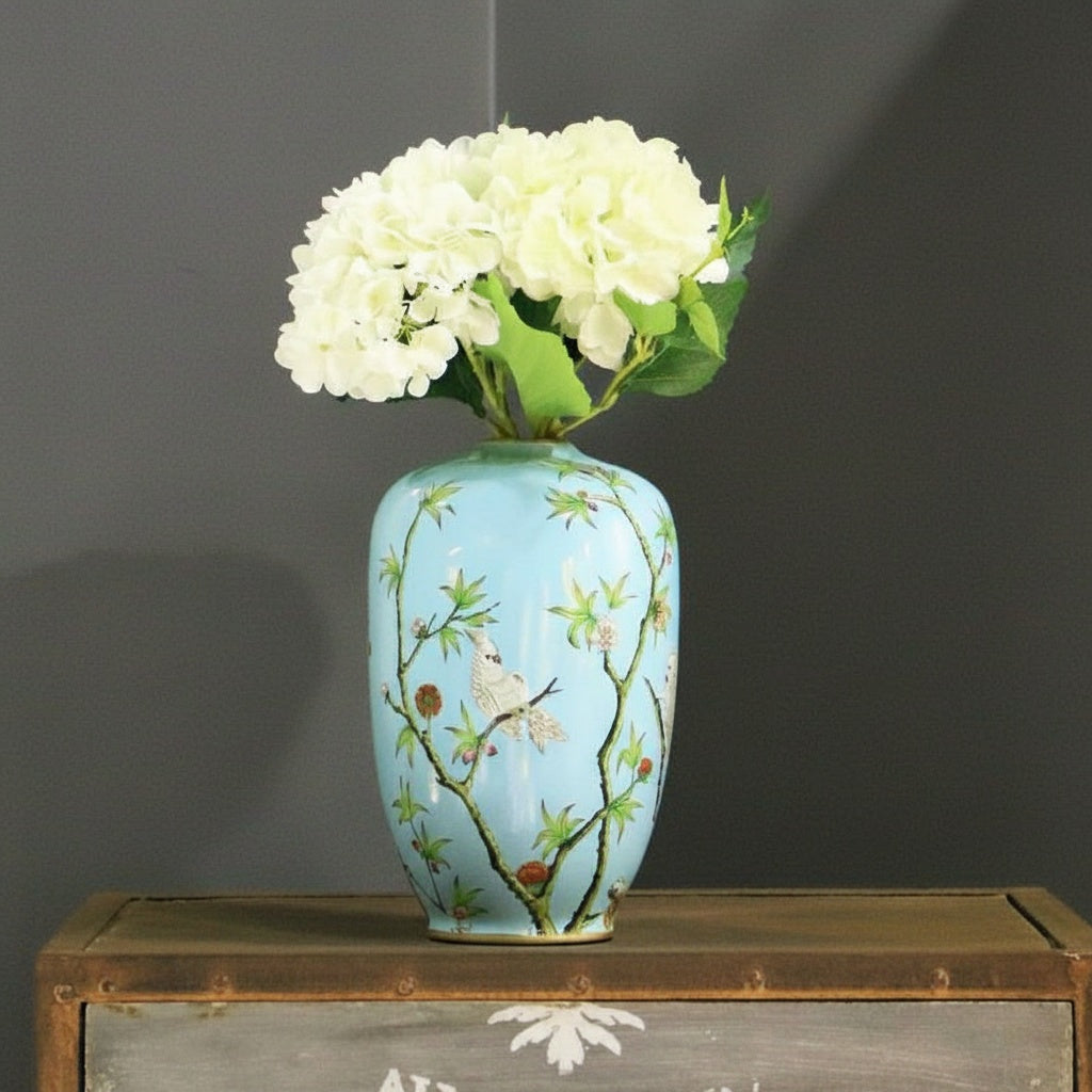 Light Blue Painted Porcelain Ovoid Vase