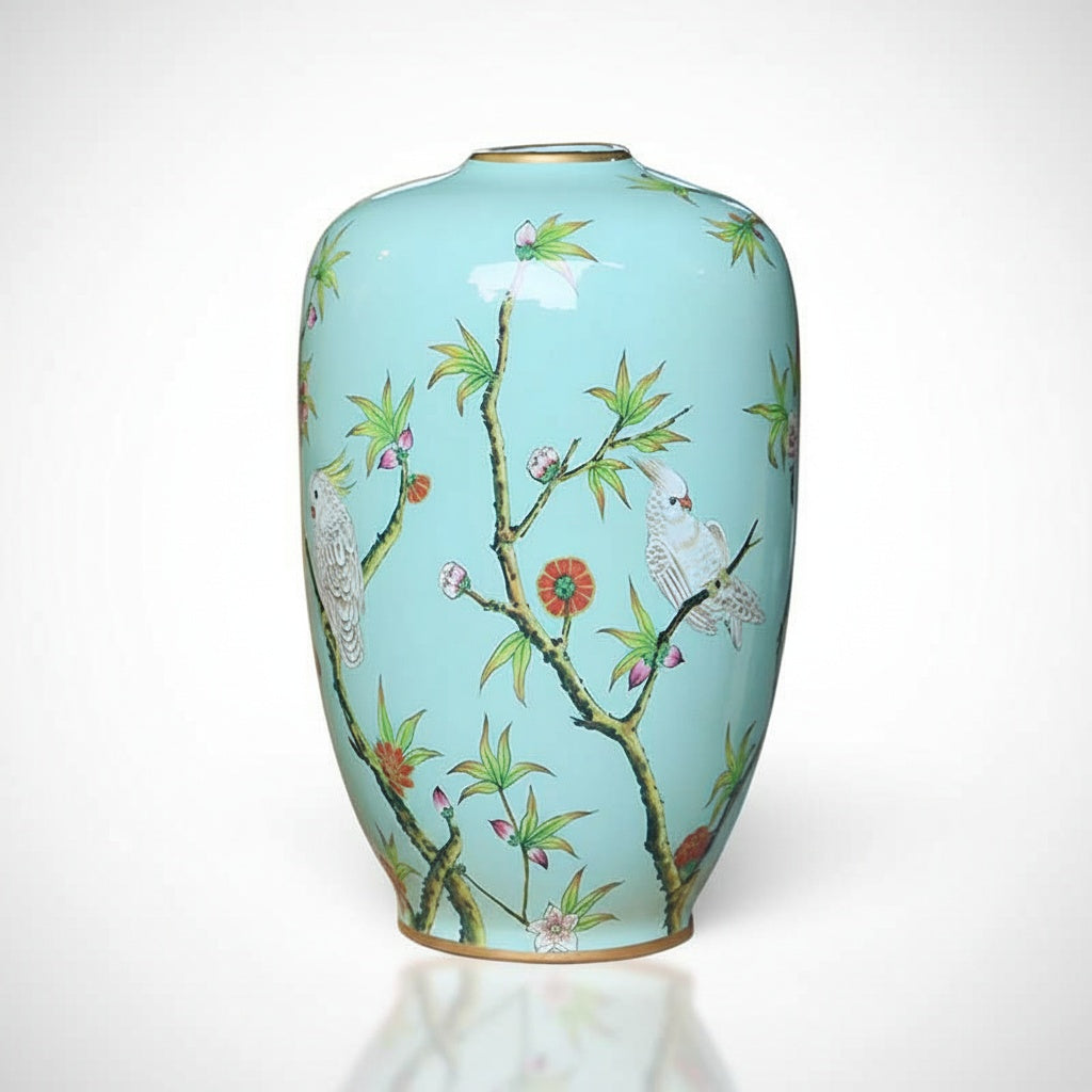 Light Blue Painted Porcelain Ovoid Vase