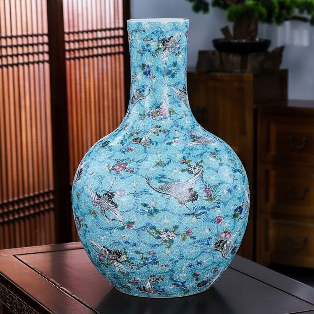 Light Blue Porcelain Bottle Vase