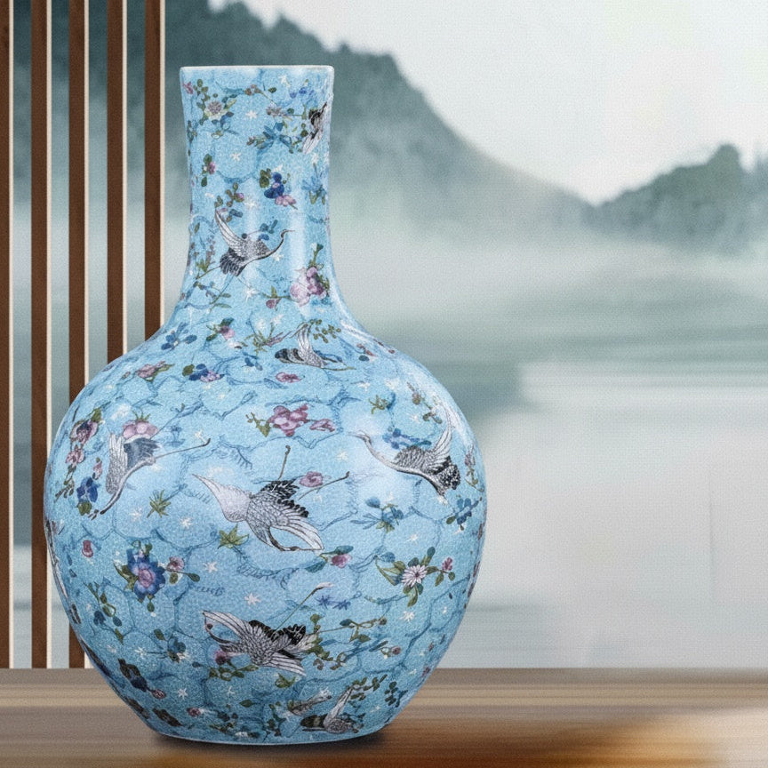 Light Blue Porcelain Bottle Vase