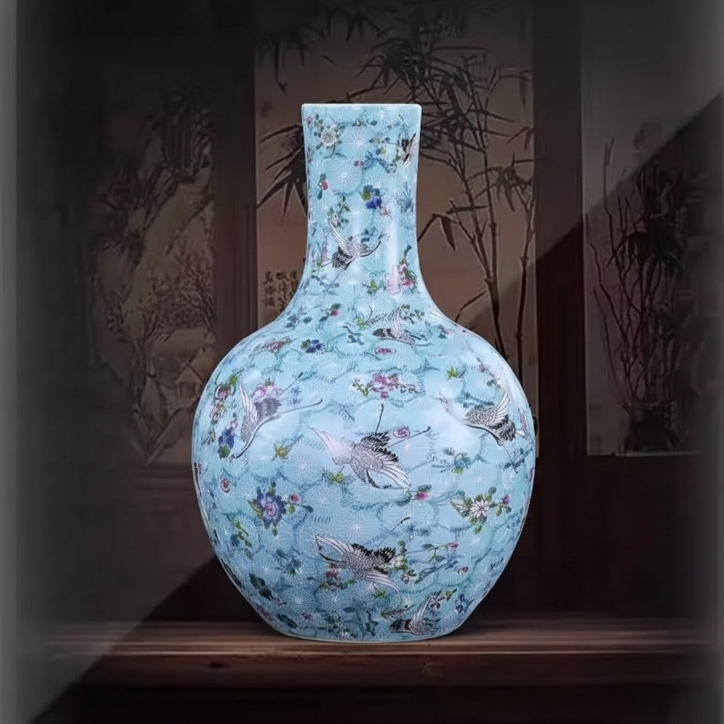 Light Blue Porcelain Bottle Vase
