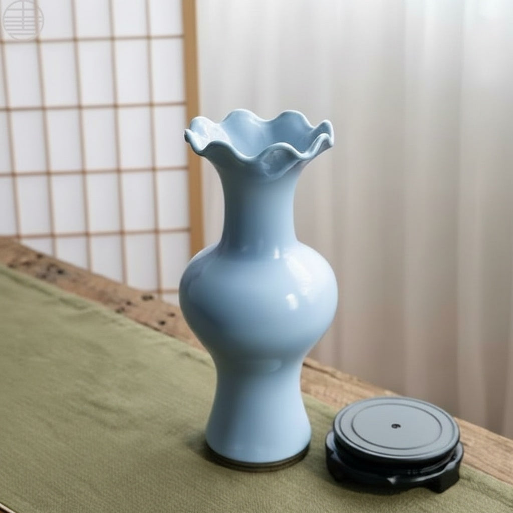 Light Blue Porcelain Ruffled Rim Vase
